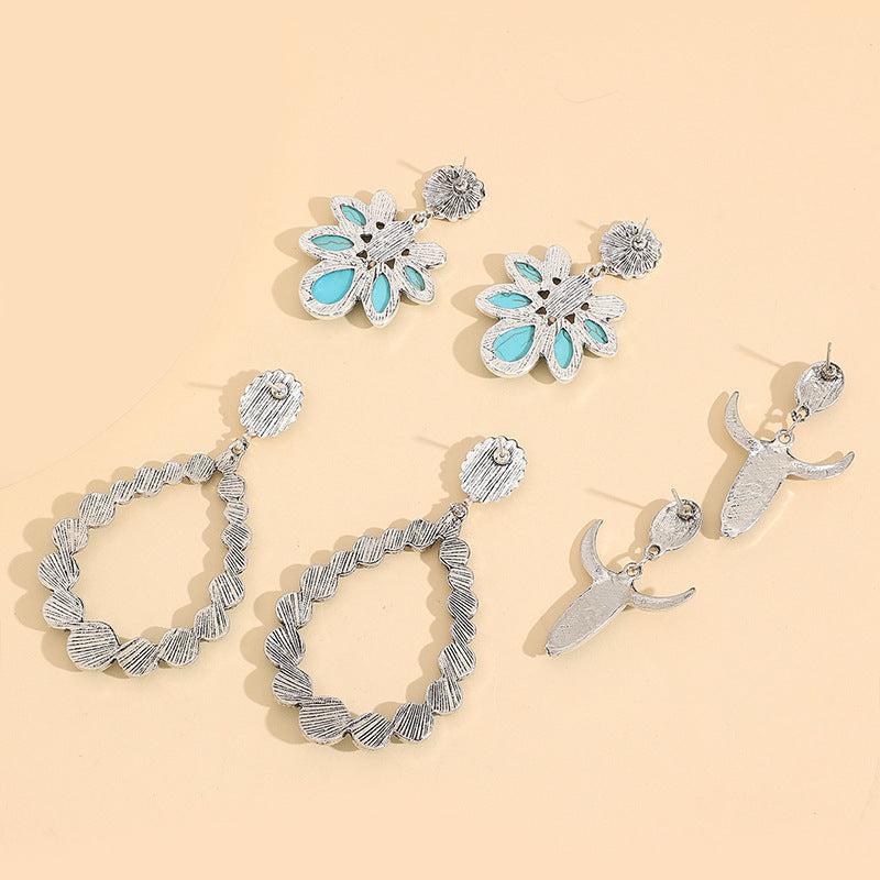 Wholesale jewelry Western style cow Pine stone earrings set